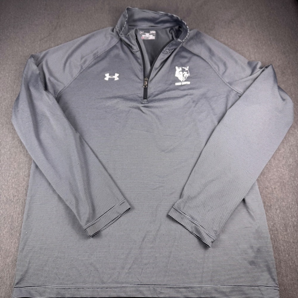 Under Armour HeatGear Mens Large Grey Striped Cross Country 1/4 Zip Pullover - Picture 2 of 7